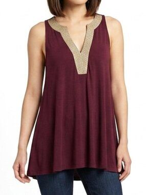 H&M Conscious Collection Metallic Embroidered Marroon Surplus Tank NEW- Sz. XS
